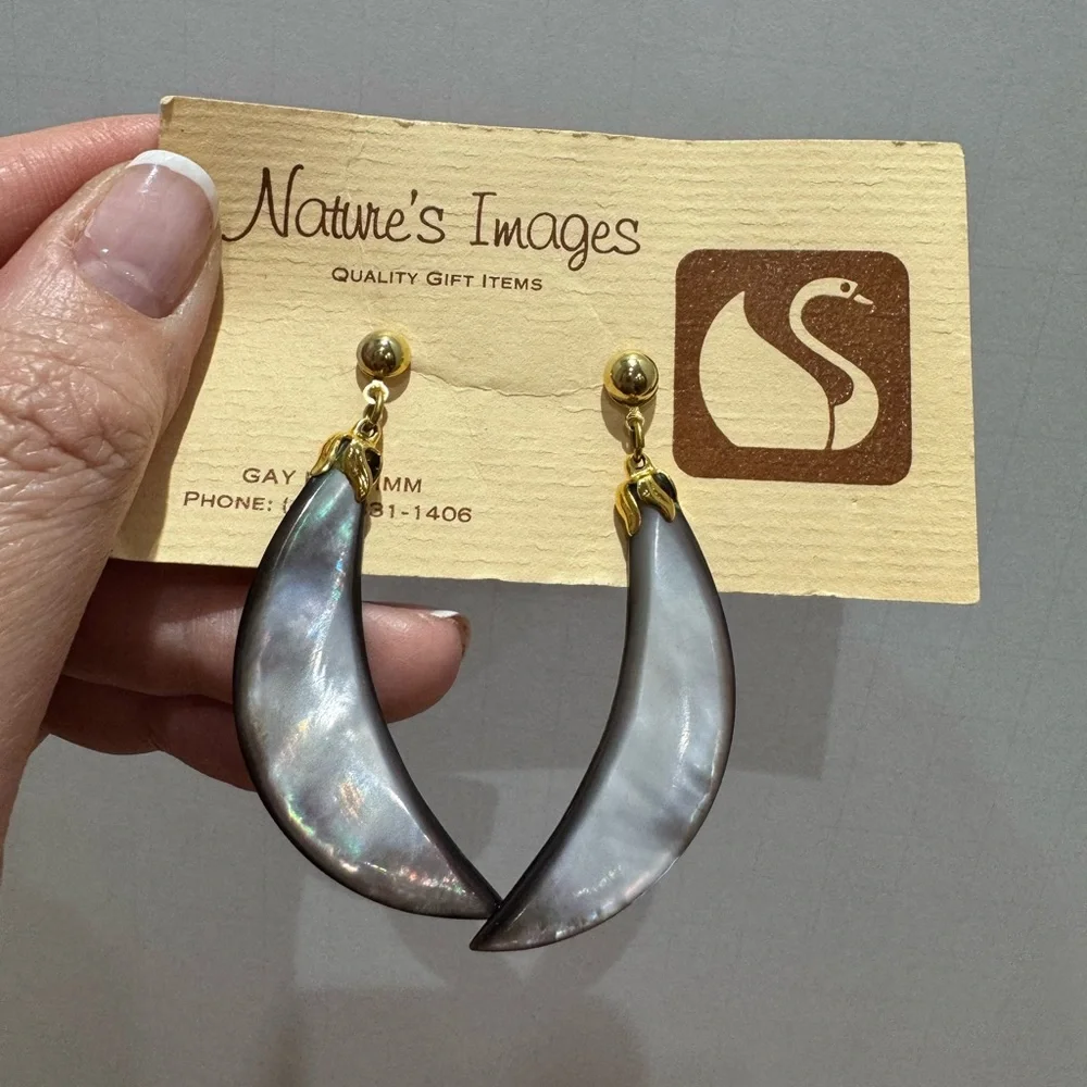 Vintage Iridescent moon shaped earrings for pierced ears - Picture 1 of 5